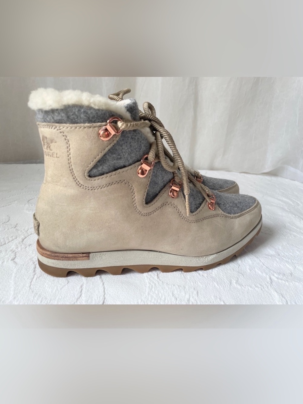 Sorel Alpine Waterproof Winter Boots Gray Felt Suede Shearling Women’s Size 10